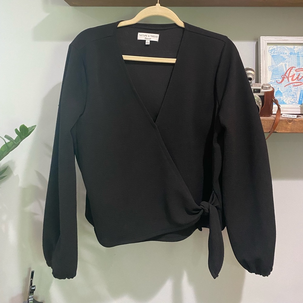Black Tie-Wrap Madewell Top